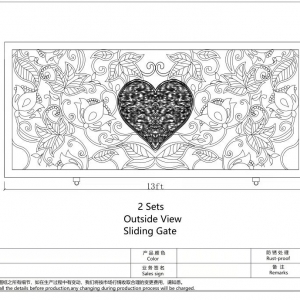 USA Villa Heart Wrought Iron Driveway Sliding Gate Design 